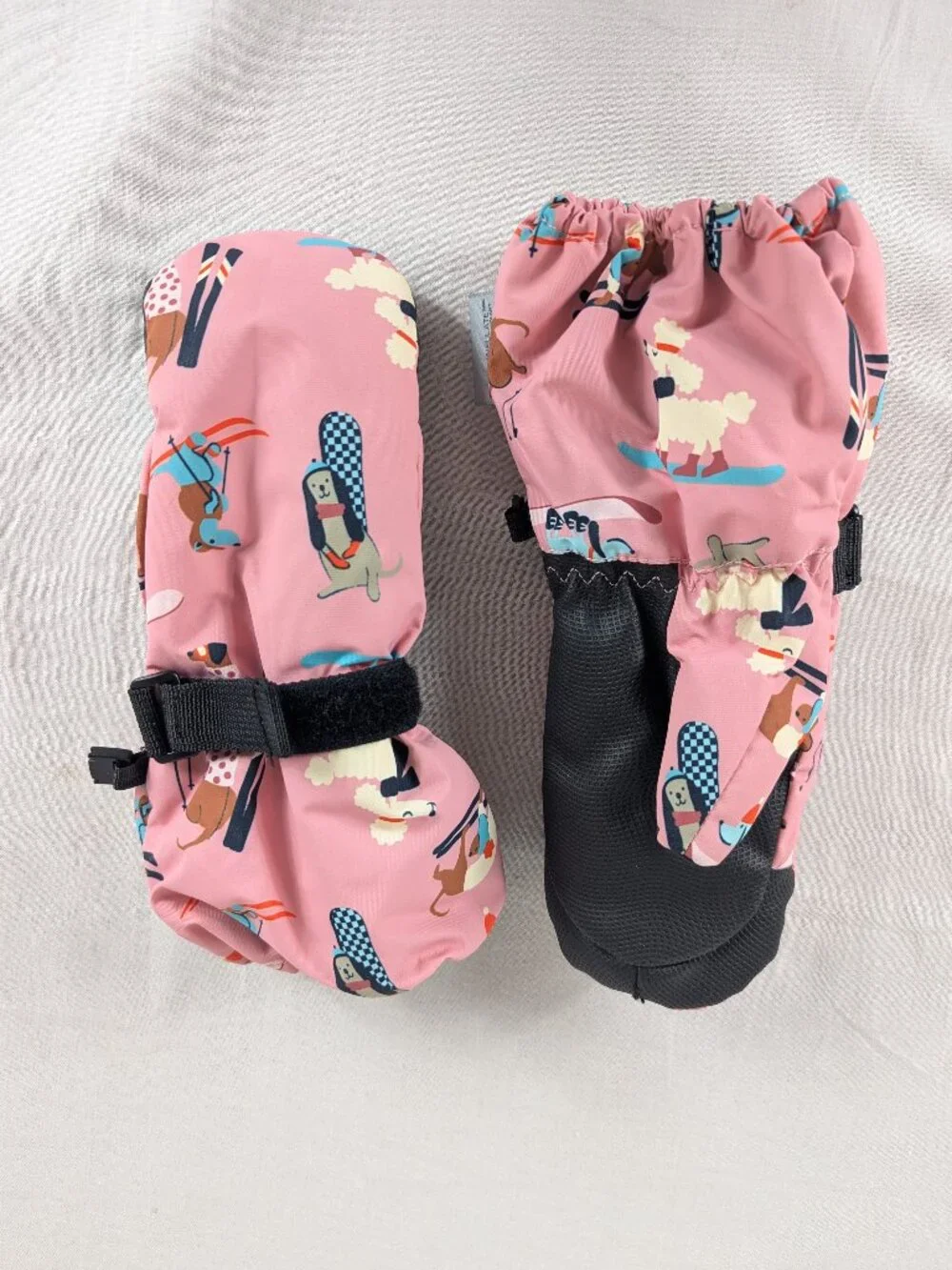 H&M Water Repellent Ski Mittens Pink Dogs Snow 3M Thinsulate Toddler Sz 5T / 6